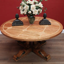 Load image into Gallery viewer, Vintage Antique-style Circular Pedestal Dining or Kitchen Table Fruitwood with Marble Inlay. B11538
