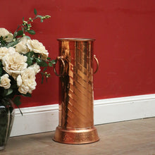 Load image into Gallery viewer, x SOLD Vintage copper Walking Stick or Umbrella Holder with Ring Handles. B11547