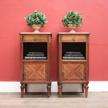 Load image into Gallery viewer, x SOLD A Pair of Antique French Bedside Cabinets or Lamp or Side Tables, Mahogany and Marble. B11961
