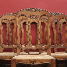 Load image into Gallery viewer, x SOLD A Set of Six Oak and Rush Seat Antique French Chairs, Kitchen or Dining Room. B11549