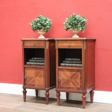 Load image into Gallery viewer, x SOLD A Pair of Antique French Bedside Cabinets or Lamp or Side Tables, Mahogany and Marble. B11961