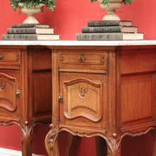 Load image into Gallery viewer, x SOLD Pair of Antique French Bedside Cabinets with Marble Tops, Cupboard and Drawer Storage. B11938