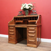 Load image into Gallery viewer, x SOLD Antique Cutler Desk, Twin Pedestal Cutler, NY, Buffalo Roll Top Office Desk with Key. B11931