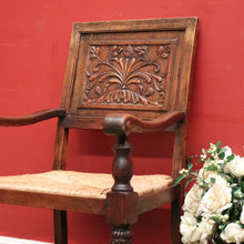 Load image into Gallery viewer, Antique French Hall Chair, an Oak and Rush Seat Carver, Office Chair or Armchair. B11801