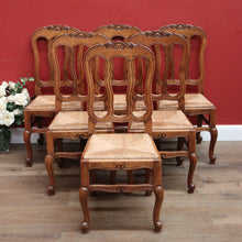 Load image into Gallery viewer, x SOLD A Set of Six Oak and Rush Seat Antique French Chairs, Kitchen or Dining Room. B11549