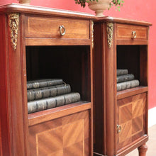 Load image into Gallery viewer, x SOLD A Pair of Antique French Bedside Cabinets or Lamp or Side Tables, Mahogany and Marble. B11961
