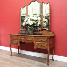 Load image into Gallery viewer, x SOLD French Oak Dressing Table, Mirror Back Five Drawer Desk or Vanity with Mirror. B11472