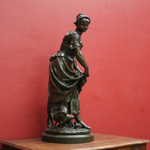 Load image into Gallery viewer, x SOLD Antique French Bronze Spelter Maiden Statue, Gathering Chickens in with Her Dress. B11637