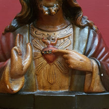 Load image into Gallery viewer, x SOLD Antique Ceramic-Chalk Bust or plaster Sacred Heart of Jesus Statue or Figurine, Home Worship or Devotion. B11723