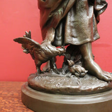 Load image into Gallery viewer, x SOLD Antique French Bronze Spelter Maiden Statue, Gathering Chickens in with Her Dress. B11637