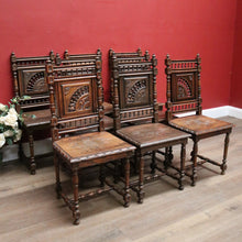 Load image into Gallery viewer, x SOLD Set of 8 Antique French (Brittany) Kitchen or Dining Room Chairs, Finial Detail. B11796