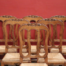 Load image into Gallery viewer, x SOLD A Set of Six Oak and Rush Seat Antique French Chairs, Kitchen or Dining Room. B11549