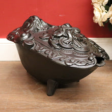 Load image into Gallery viewer, Antique French Cast Iron Coal Scuttle, Fire Kindling Box, Black Enamel. B11651