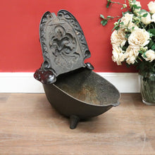 Load image into Gallery viewer, Antique French Cast Iron Coal Scuttle, Fire Kindling Box, Black Enamel. B11651
