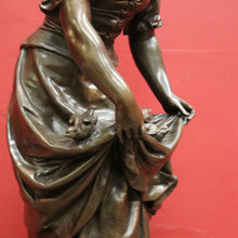 Load image into Gallery viewer, x SOLD Antique French Bronze Spelter Maiden Statue, Gathering Chickens in with Her Dress. B11637