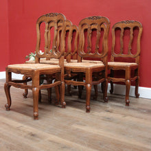 Load image into Gallery viewer, x SOLD A Set of Six Oak and Rush Seat Antique French Chairs, Kitchen or Dining Room. B11549