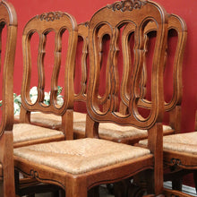 Load image into Gallery viewer, x SOLD A Set of Six Oak and Rush Seat Antique French Chairs, Kitchen or Dining Room. B11549
