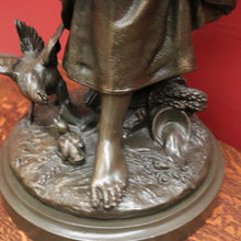 Load image into Gallery viewer, x SOLD Antique French Bronze Spelter Maiden Statue, Gathering Chickens in with Her Dress. B11637