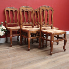 Load image into Gallery viewer, x SOLD A Set of Six Oak and Rush Seat Antique French Chairs, Kitchen or Dining Room. B11549