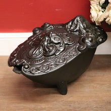 Load image into Gallery viewer, Antique French Cast Iron Coal Scuttle, Fire Kindling Box, Black Enamel. B11651