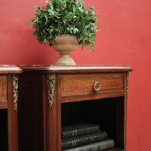 Load image into Gallery viewer, x SOLD A Pair of Antique French Bedside Cabinets or Lamp or Side Tables, Mahogany and Marble. B11961