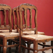 Load image into Gallery viewer, x SOLD A Set of Six Oak and Rush Seat Antique French Chairs, Kitchen or Dining Room. B11549