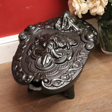 Load image into Gallery viewer, Antique French Cast Iron Coal Scuttle, Fire Kindling Box, Black Enamel. B11651