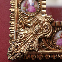 Load image into Gallery viewer, x SOLD Antique French Brass Mirror with Hand-painted Limoges Porcelain Inserts. B11863