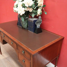 Load image into Gallery viewer, x SOLD Vintage English Desk, or Flame Mahogany Office Desk with Leather Insert Top. B11991