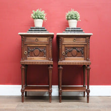 Load image into Gallery viewer, x SOLD Pair of Antique French Lamp Tables, Bedside Cabinets, Marble Top Bedsides. B11525