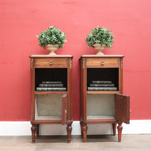 Load image into Gallery viewer, x SOLD A Pair of Antique French Bedside Cabinets or Lamp or Side Tables, Mahogany and Marble. B11961