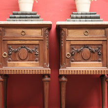 Load image into Gallery viewer, x SOLD Pair of Antique French Lamp Tables, Bedside Cabinets, Marble Top Bedsides. B11525