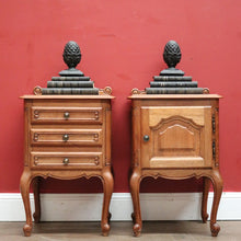 Load image into Gallery viewer, x SOLD Pair of Vintage French Bedside Cabinets or Lamp Tables, One Drawers, One a Cupboard B11561