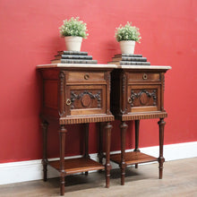Load image into Gallery viewer, x SOLD Pair of Antique French Lamp Tables, Bedside Cabinets, Marble Top Bedsides. B11525