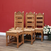 Load image into Gallery viewer, x SOLD Set of Six Antique Dining Chairs or Kitchen Chairs, Carved Gothic Detail. B11512