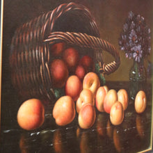 Load image into Gallery viewer, x SOLD Oil on Canvas, Hand-painted Still-life, Peaches, Gilt Frame. Signed to the Bottom Left. B11411