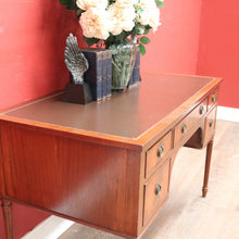 Load image into Gallery viewer, x SOLD Vintage English Desk, or Flame Mahogany Office Desk with Leather Insert Top. B11991