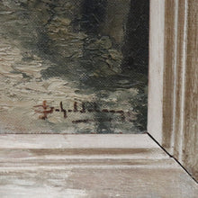 Load image into Gallery viewer, x SOLD Vintage Antique Dutch Painting, Framed Oil on Board, Fishing Boats Ships Docking. B11413