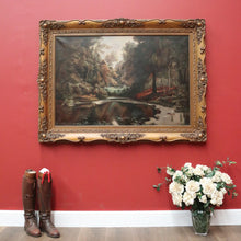 Load image into Gallery viewer, x SOLD Vintage to Antique French Framed Oil on Canvas. Dense Forest Scene and Brook. B11522