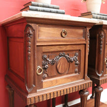 Load image into Gallery viewer, x SOLD Pair of Antique French Lamp Tables, Bedside Cabinets, Marble Top Bedsides. B11525