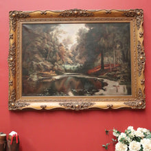 Load image into Gallery viewer, x SOLD Vintage to Antique French Framed Oil on Canvas. Dense Forest Scene and Brook. B11522