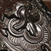 Load image into Gallery viewer, Antique French Cast Iron and Enamel Coal Scuttle, Magazine holder or kindling box. B11529