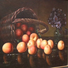 Load image into Gallery viewer, x SOLD Oil on Canvas, Hand-painted Still-life, Peaches, Gilt Frame. Signed to the Bottom Left. B11411