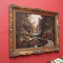 Load image into Gallery viewer, x SOLD Vintage to Antique French Framed Oil on Canvas. Dense Forest Scene and Brook. B11522