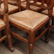 Load image into Gallery viewer, x SOLD A Set of Six Oak and Rush Seat Antique French Chairs, Kitchen or Dining Room. B11549