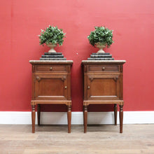 Load image into Gallery viewer, x SOLD Antique French Bedside Tables, Marble Top Lamp Tables or Side Tables or Cupboard. B11495