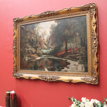 Load image into Gallery viewer, x SOLD Vintage to Antique French Framed Oil on Canvas. Dense Forest Scene and Brook. B11522