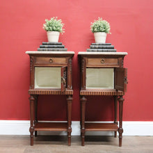 Load image into Gallery viewer, x SOLD Pair of Antique French Lamp Tables, Bedside Cabinets, Marble Top Bedsides. B11525