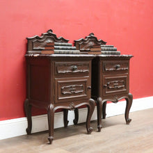 Load image into Gallery viewer, x SOLD Pair of Antique Oak and Black Marble French Bedside Cabinets or Side, Lamp Tables. B11965