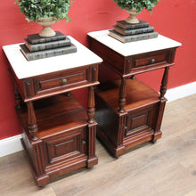 Load image into Gallery viewer, x SOLD Pair of Antique French Bedside Cabinet or Lamp Side Tables with Marble Tops. B11381